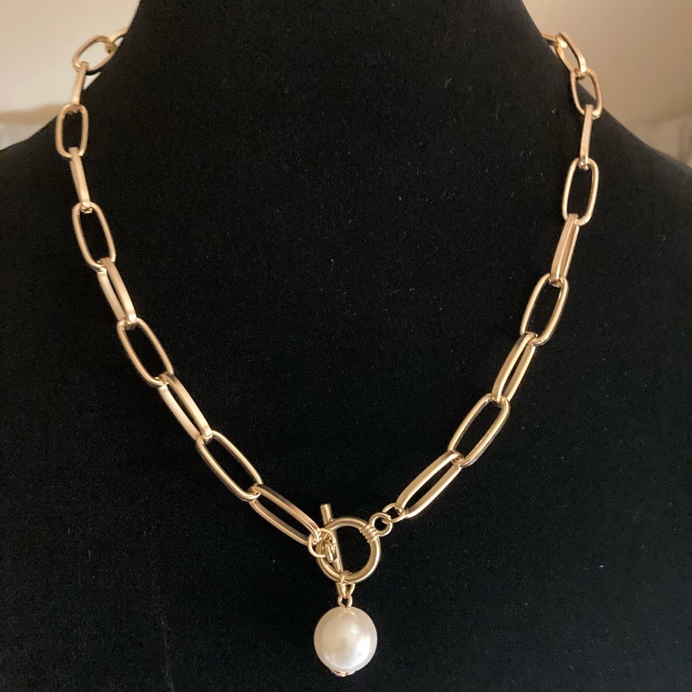 Boho fashion chain pearl necklace with clavicle closure           477145